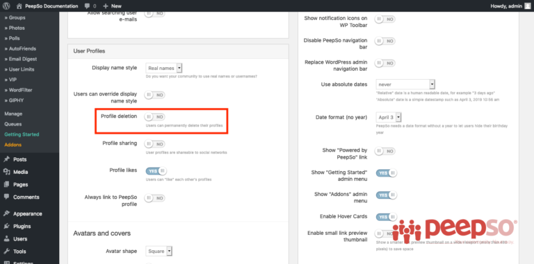Allow Users To Delete Profile | PeepSo