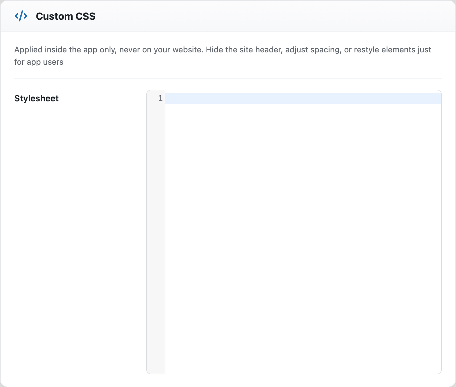 The Custom CSS card with a stylesheet editor