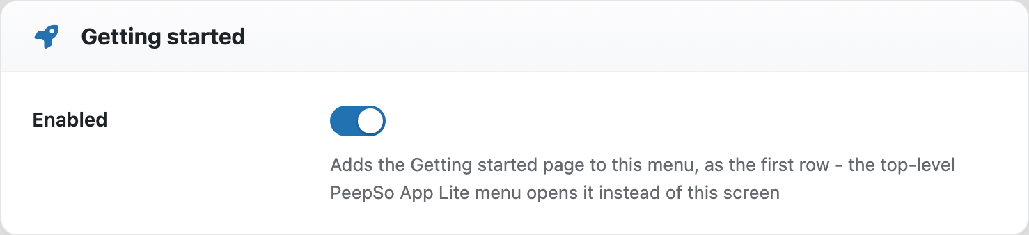 The Getting started card with a single Enabled toggle